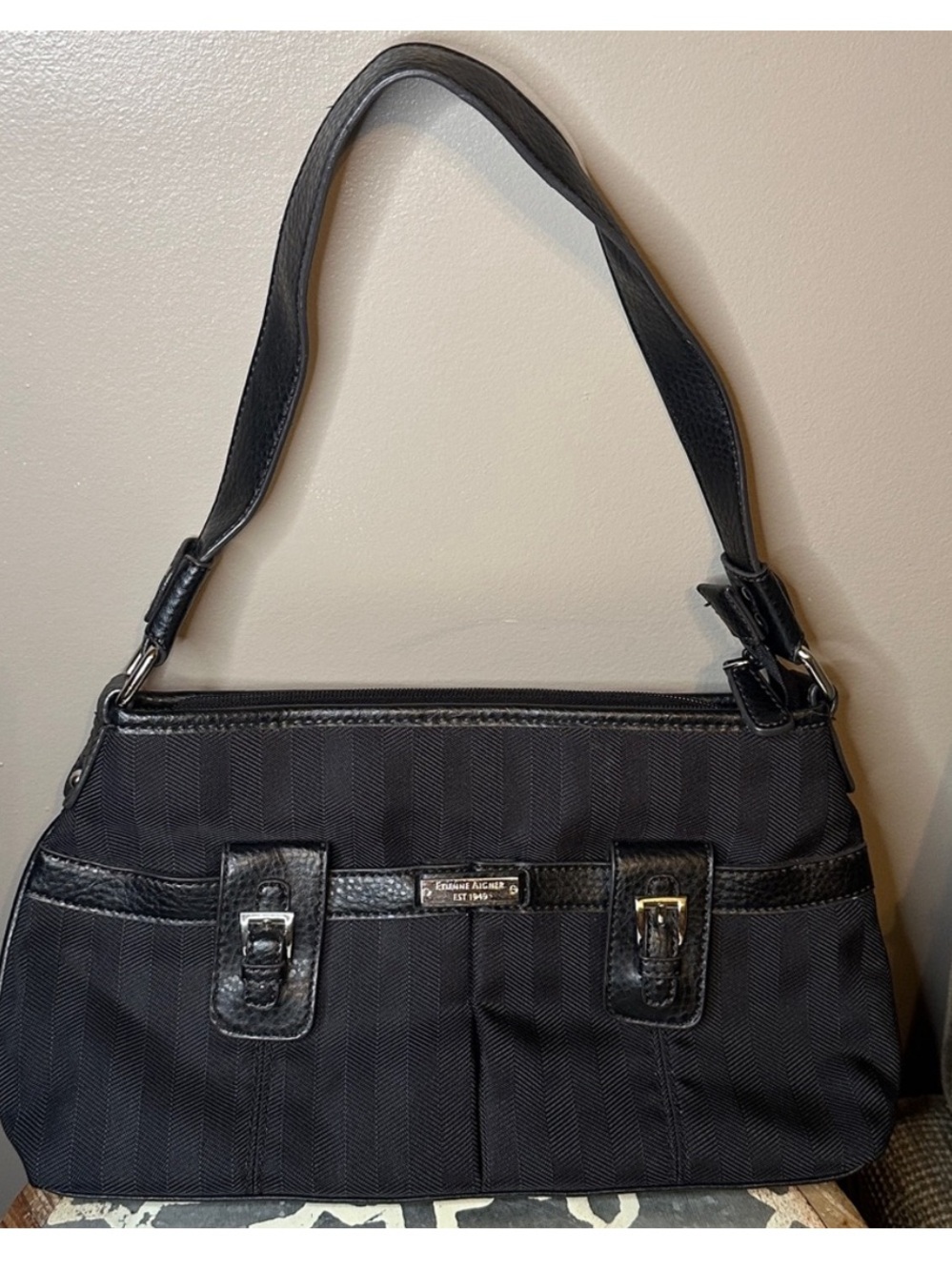 Vintage Etienne Aigner San Francisco Black Leather Bag silver accents